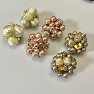 Vintage, Japan, Silver Tone, 3 Pairs  of Haskell Type Clip Earrings   (E0323)